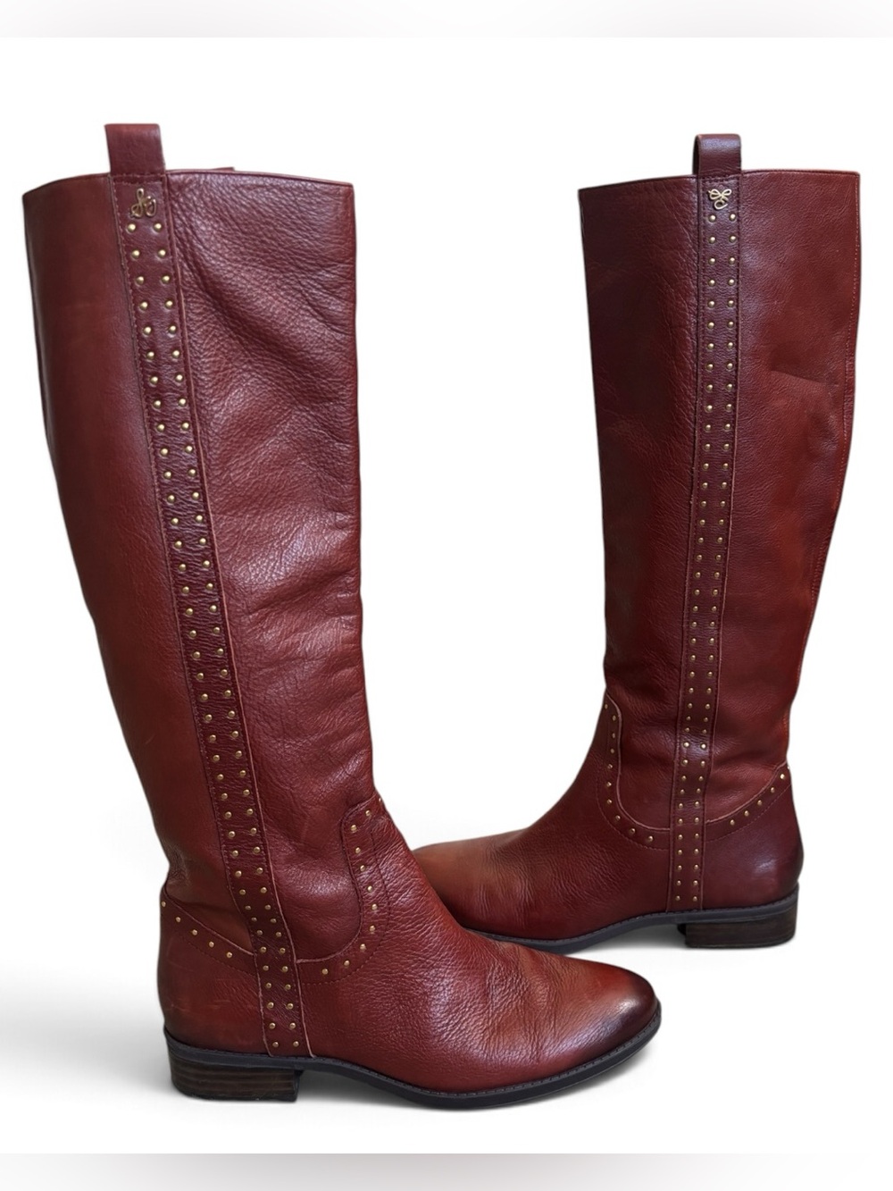 Sam Edelman Prina Studded Leather Riding Boots Burgundy Size 8
